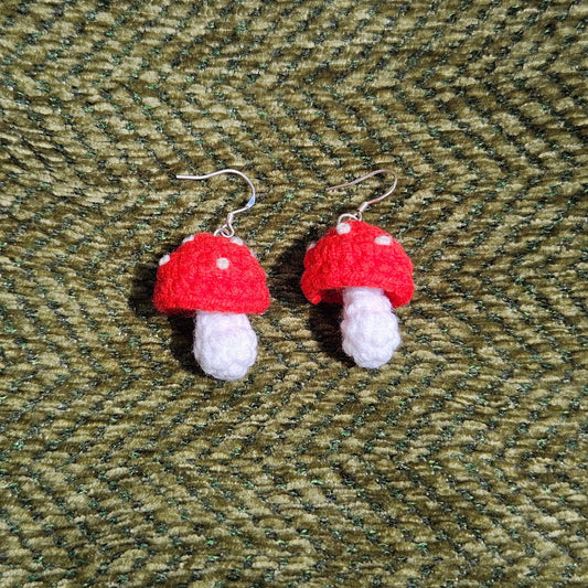 Handmade Crochet Mushroom Earings